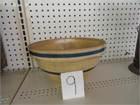 Vintage stone ware crock bowl dbl. Blue ring