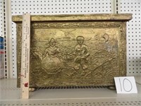 Antique kindling box, Brass covered wood box