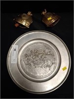 Pewter Plate and Brass Bell