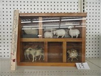 Sliding glass wood display w/Sheep figures