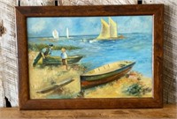 Sailboat Lake Father & Son oil Painting