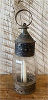 Antique Tin Primitive Candle Lantern Lamp Star Top