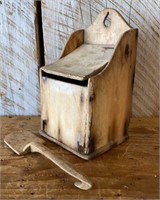 Antique Wooden Salt Box With Spoon