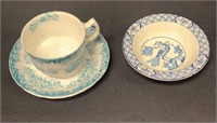 Blue White Porcelain Cup & Saucer, Bowl England