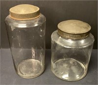 Two Antique Storage jars With Metal Lids