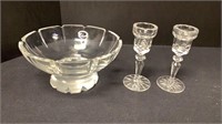 Three Art Glass Bowl Waterford Candle Holders