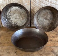 Three Primitive Vintage Rustic Tin Feed Pans