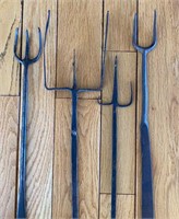 Four Antique Iron Meat Forks One Stamped