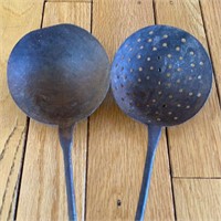 Two Metal Or Iron Handle Ladle Strainer