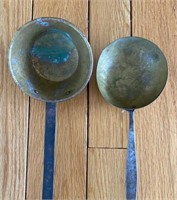 Two Antique Brass Ladles Iron Handles