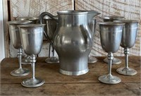 Pewter Pitcher and Goblets