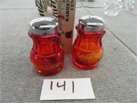 Fostoria Red Ruby & Orange coin glass S/P set