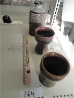 3 pottery pcs.-1 vase-7.5" tall, 2 glasses-4.5"