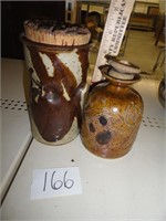 2 pottery vases w/stoppers, 1-5.5", 1-4.5"