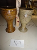2 pottery long stem drinking mugs-6"