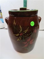 Antique Stoneware Cookie Jar (Lid Repaired) 9&1/4"