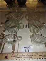 4 clear glass sugar & creamers-different patterns