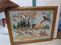 Vintage Fancy Work Framed Bird Dog & Pheasant