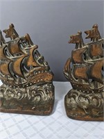 Heavy Brass Sailing Ship Bookends