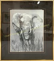 Elephant etching, gravure 12 x 16 signed