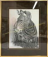 Terry Wood zebra etching, gravure 12 x 16, signed