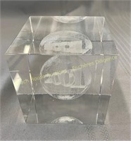 2001 Crystal 3-D cube paperweight, 3 inches
