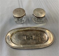 Birks sterling silver tray & glass jars sterling