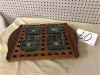 SERVING TRAY WITH BLUE SQUARE DISHES