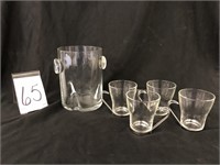 ICE BUCKET AND 4 CUPS WITH WIRE HANDLES