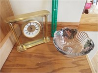Clock and Painted Glass Bowl