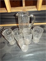Etched Pitcher and Glasses