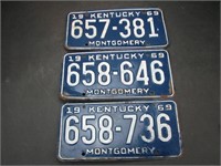 3 Kentucky 1969 License Plates