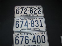 3 Kentucky 1968 License Plates