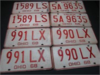 4 Pair 1968 Ohio License Plates