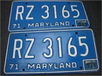 1971 Pair Maryland License Plates