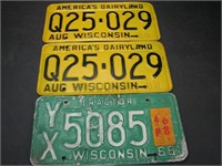 3 Wisconsin 1968 License Plates