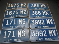 4 Pair 1967 Ohio License Plates