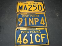 1951,52,54 Pennsylvania License Plates