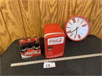 Coca-Cola Car Fridge, Wall Clock & Coke 6 Pack
