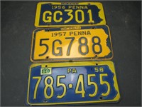 1956,57,58 Pennsylvania License Plates