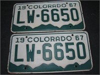 Pair 1967 Colorado License Plates