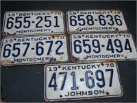 5 Kentucky 1970 License Plates