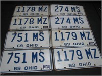 4 Pair 1969 Ohio License Plates