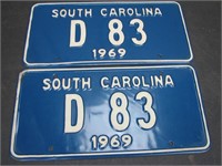 Pair 1969 South Carolina License Plates