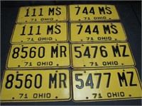 4 Pair 1971 Ohio License Plates