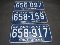 3 Kentucky 1969 License Plates