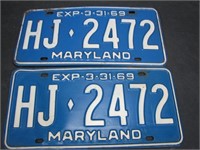 Pair 1969 Maryland License Plates