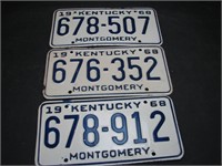 3 Kentucky 1968 License Plates