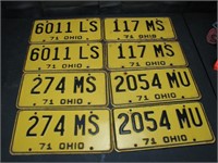 4 Pair 1971 Ohio License Plates