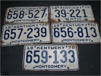 5 Kentucky 1970 License Plates